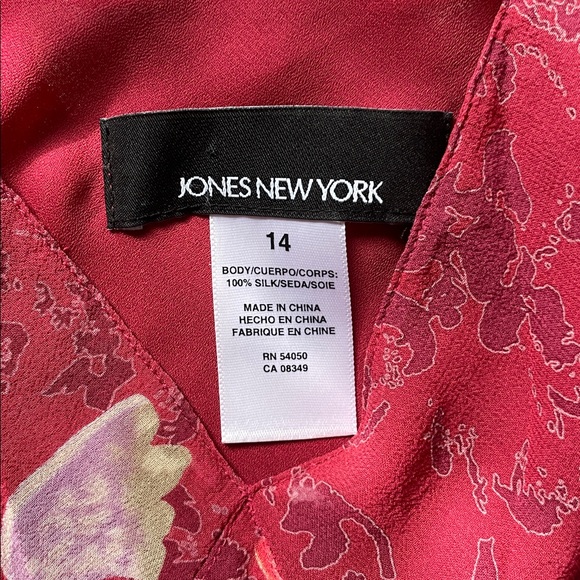 Vintage 100% Silk Jones New York Floral Pink-Red Dress Size M - Picture 3 of 6